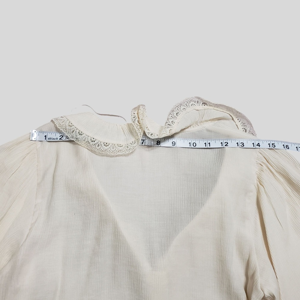 Zara Womens Cream Lace Ruffle V-Neck Button Front Balloon Sleeve Blouse Small - Picture 11 of 12